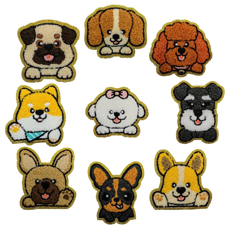 Cute Puppy Glitter Handmade Embroidery Chenille Iron on Patch Animal Dog Patch