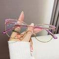 H7144 Women Metal Cat Eye Optical Frame Anti Blue Light Eyewear Photogrey Anti Reflection Glasses