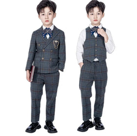 Children's Suit Boy's Fall and Winter England Small Suit Host Flower Girl Dress Walk Piano Performance Clothes High-end