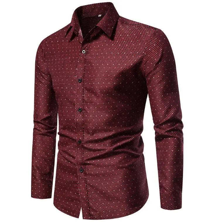 New Fashion Casual Shirt England Style Turn-down Collar Shirts Dot Long Sleeve Men's Shirts