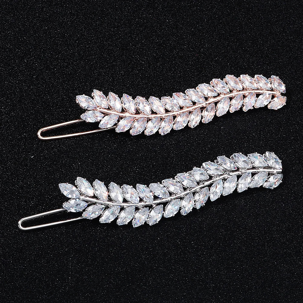 Dropshipping Rhinestone Girl Hairpin Leaves Jewelry Crystal Zircon Copper Hair Clip Hair Accessories Girls