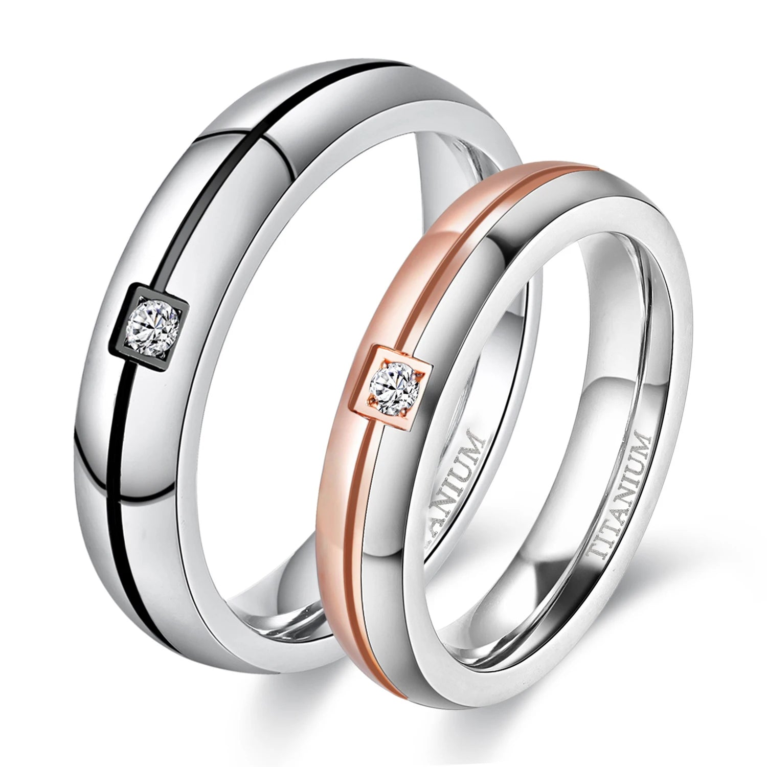 OAHLAN 4/5mm Titanium Rings Man Women Couple Engagement Wedding Bands CZ Inlaid Anniversary Fashion Jewelry Size 5-12 Wholesale
