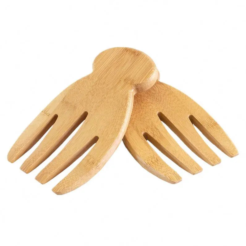 Wholesale Eco-Friendly Unique Design Bamboo Salad Hands Salad Server for Kitchen Serving