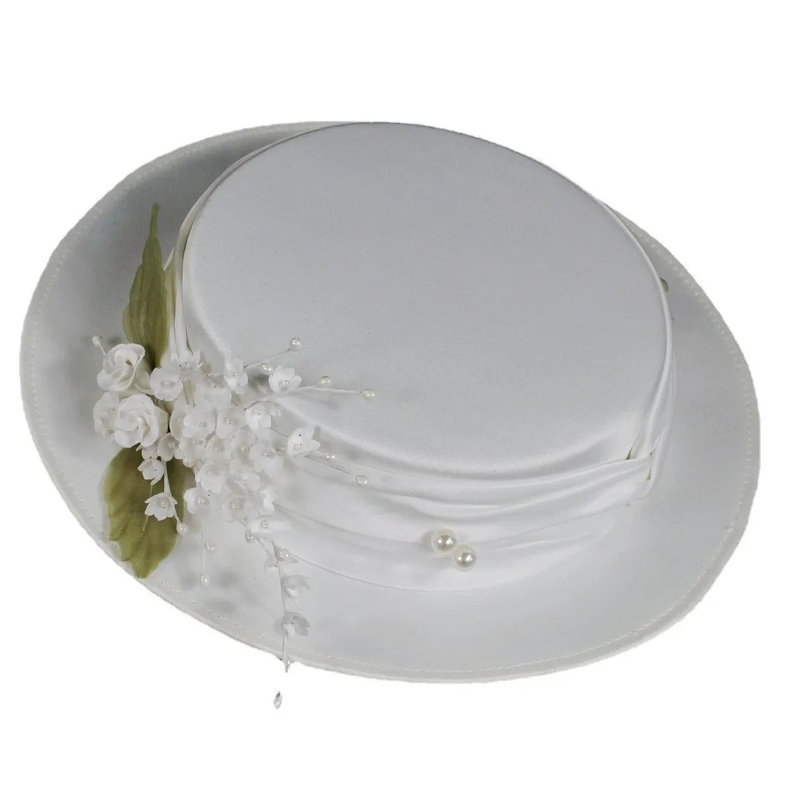 New Retro Women woman White Flat Top UV protection Floral Church Sun Hats Kentucky Derby Ladies Wedding Hat for Bride