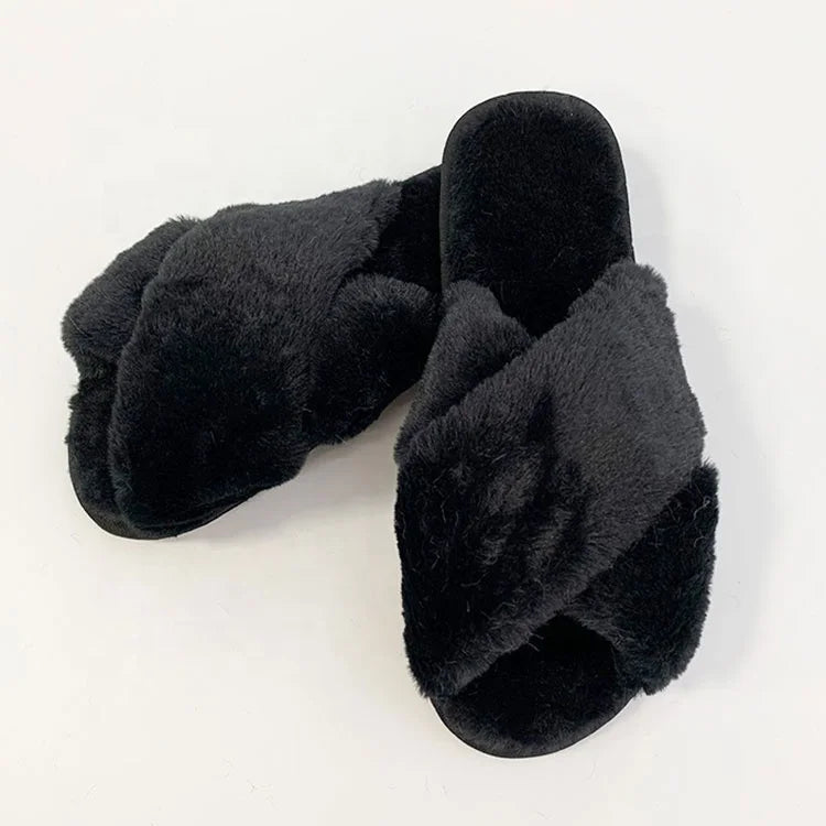Hot Sales Fabric Soft Home Indoor Slippers for Women Open Toe Winter Warm Comfortable Home Cross Strap Slippers MegaBDM