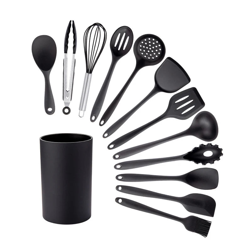 12-Piece Silicone Kitchen Gadgets Set Stand Kitchenware Spatula Cooking Utensils All-in-One Kitchen Tool Kit