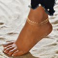 RINNTIN SA58 Hot Sale Layered Anklets Heart Gold Ankle Bracelet Charm Beach Foot Sterling Silver Jewelry for Women