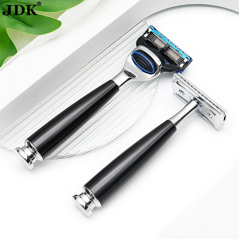 Luxury Metal Handle Black Safety razor Men Face Care Private Label Shaving Double Edge Safety Shave razor  Men Grooming Tools