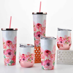 Hot Sale Vacuum Tumblers Mother's Day Vacuum Mugs Floral Design Insulated Coffee Mug Cups Set for Girls and Women