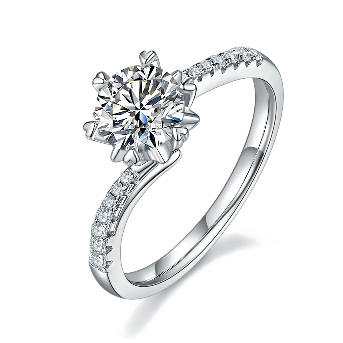 Hot Sale Silver 925 Solitaire Cluster Heart Diamond Moissanite Engagement Ring for Women Wedding Design