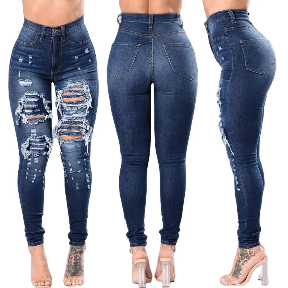 Denim Women 2023 High Waist Ripped Jeans for Women Skinny Black Jeans Women Elastic Slim Jeans Female