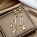 Wholesale Women's High-End Diamond Long Earrings Creative Silver Needle and Zircon Tassel with Gold Plating for Party and Gift