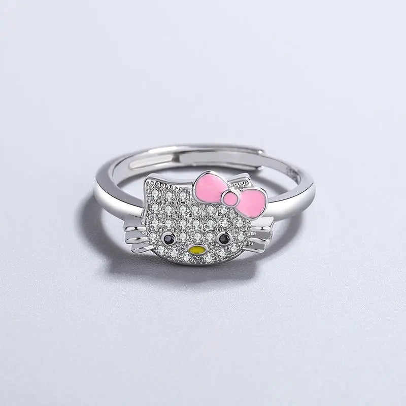 Platinum Plated Cat Ring Cute Kitty Open Ring