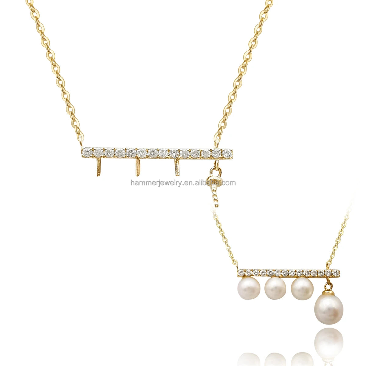 AU585 14K Real Gold DIY Semi Mount Necklace Jewelry Natural Diamond of Pearl Mounting Pendant Charm Necklace