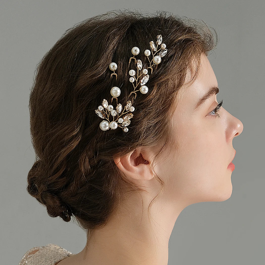 7pcs/set Rhinestone Pearl Hair Accessories Bridal Hair Fork Sticks Styling Pins Wedding Bridal U Shaped Hairpins