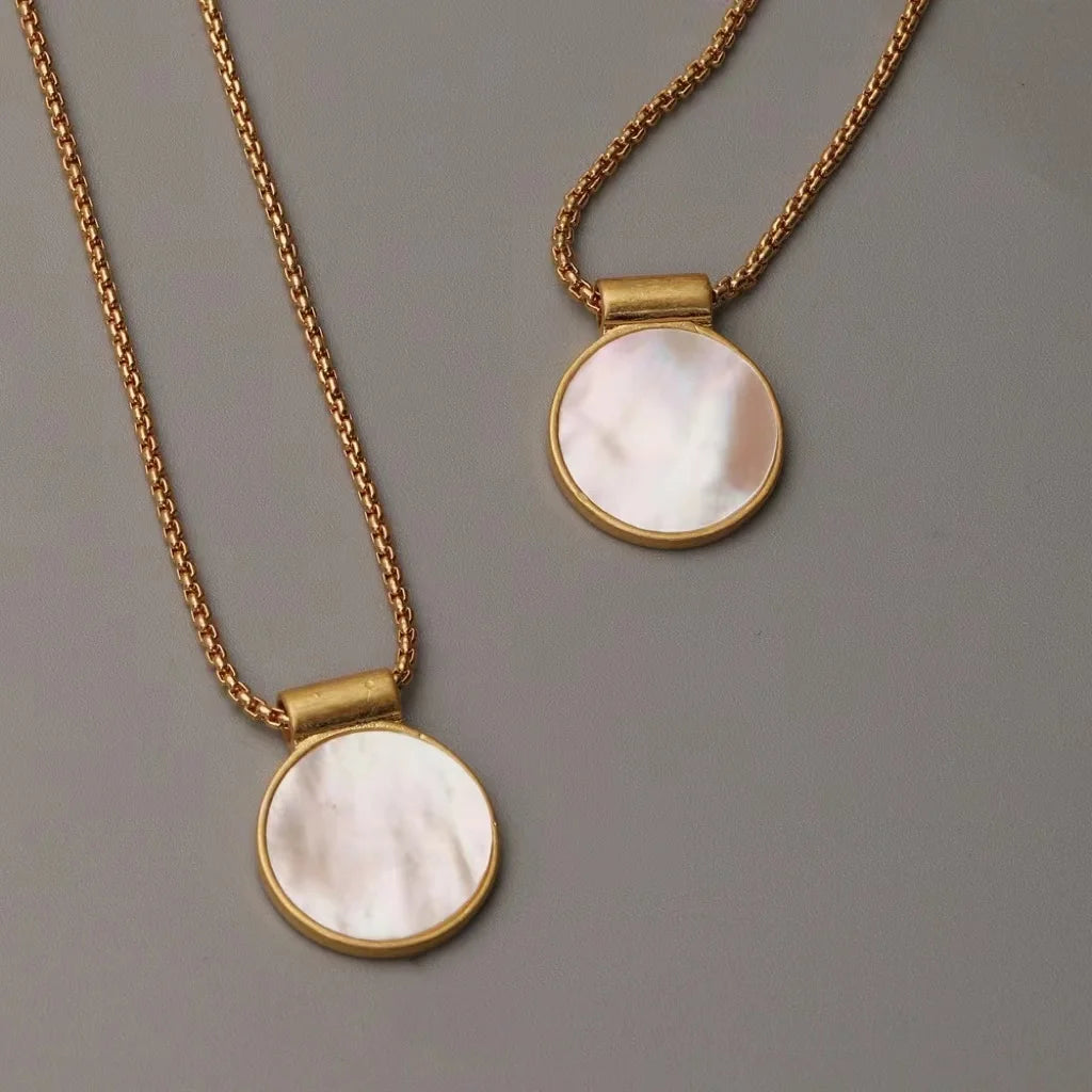 GP Brass Necklace Minimalist Choker Link Chain Abalone Shell Inlayed Brass Gold Plated Necklace Women Fine Jewelry Gift Girls