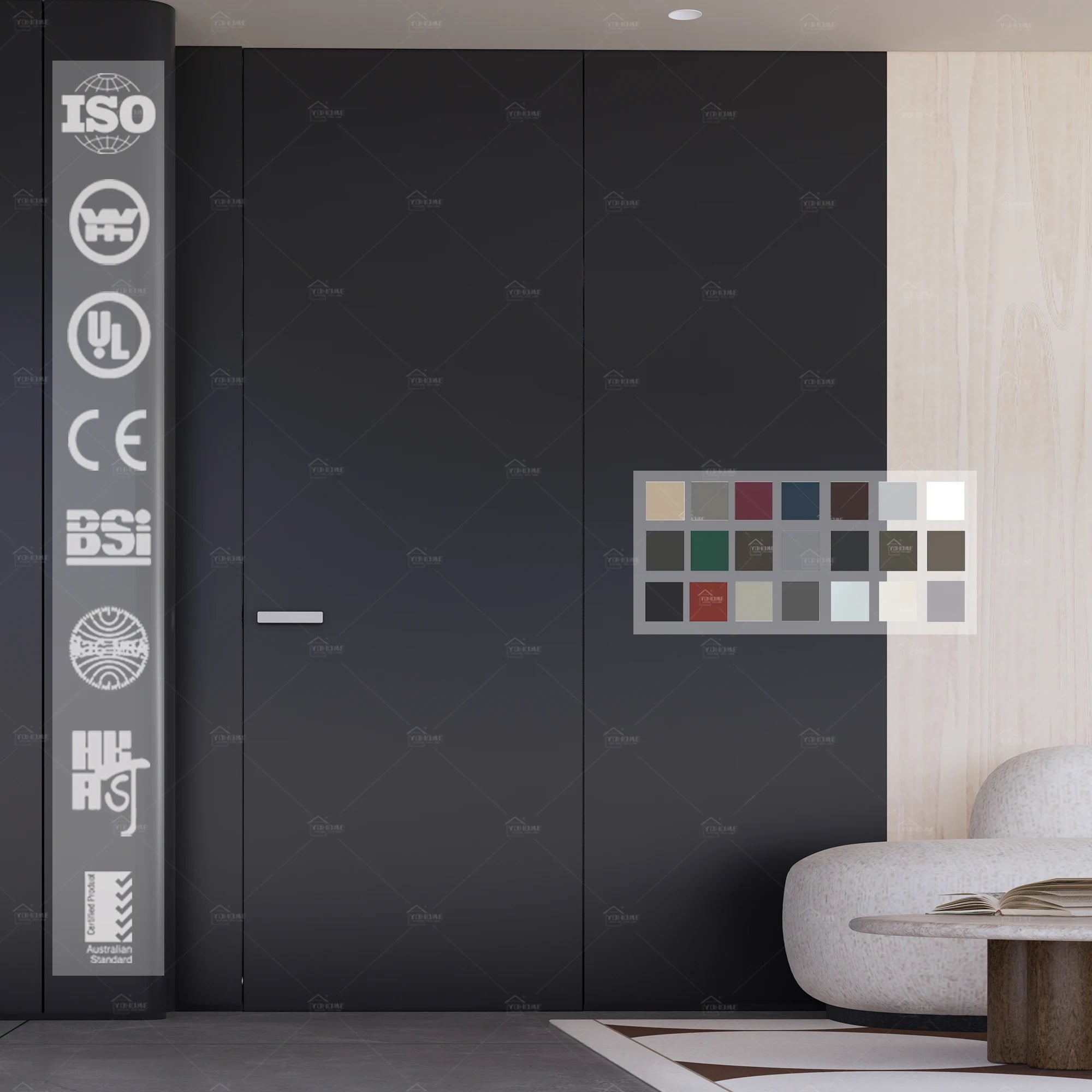 Factory Supply Black Primer Frameless Flush Door with Invisible Frame Bedroom Hidden Wall Door Foshan Invisible Door