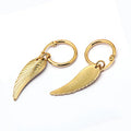 Wholesale Trendy Stainless Steel 18k Gold Angel Wing Feather Shape Pendant Earring Jewelry for Women