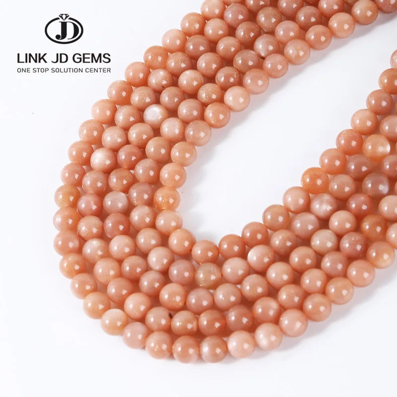 LINK JD GEMS CNAS Certified 2/3/4/6/8/10/12/14mm 7A Natural Orange Moonstone Loose Gemstones Beads for Jewelry Making MegaBDM
