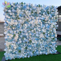 S08 Simulated Floral Wall Photo Backdrop Roll up Wedding Faux Flower Wall Panel Decor Artificial Blue Flower Wall for Room Event
