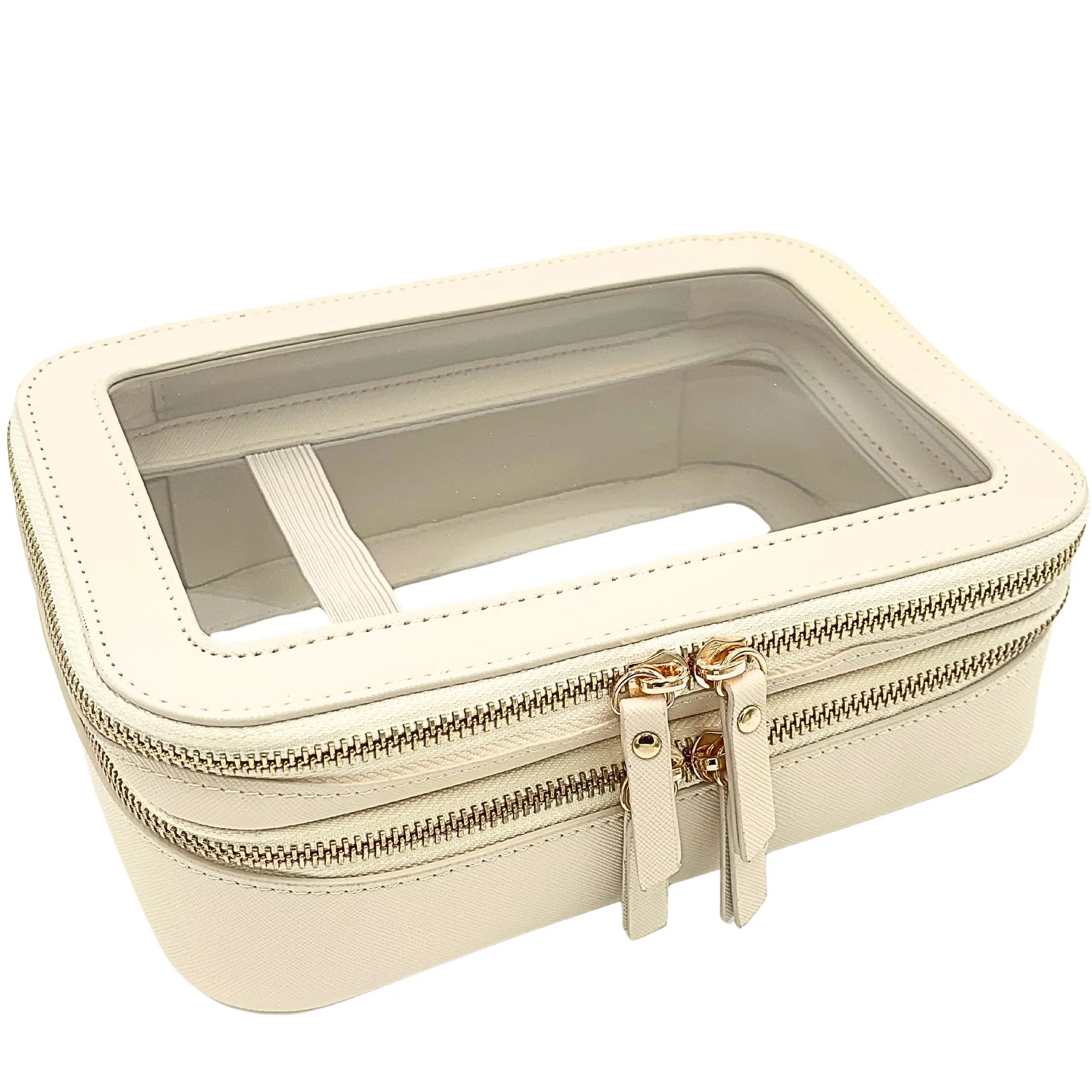 Clear Double Layer Travel Makeup Bag Small Cosmetic Organizer Pouch with Toiletry Case for Travel Essentials Storage
