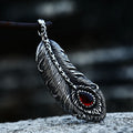 SS8-916P New Design Stainless Steel Feather Pendant Leaf Shaped Red Zircon Stone Necklace Delicate Jewelry for Men Jewelry