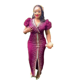 Hot Selling Elegant African Dresses Mesh Gauze Women African Clothing Luxury Rhinestones African Ankara