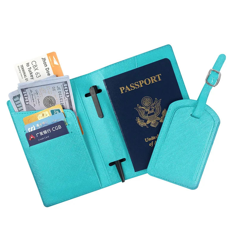 Wholesale Pu Leather Passport Holder and Luggage Tag Set Hot Sale Travel Gift Set  Custom