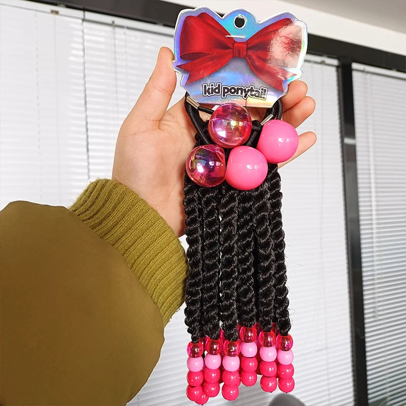 Fujia Kids Twist Ponytail Synthetic Laser Glitter Shiny Bling Little Girls Braided Ponytails with Beads Kids