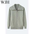 Mongolia 100% Pure Cashmere Sweater Fashion Men's Lapel Zipper Rib Knit Loose Knitted Jacket Coat Cardigan Sweater