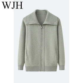 Mongolia 100% Pure Cashmere Sweater Fashion Men's Lapel Zipper Rib Knit Loose Knitted Jacket Coat Cardigan Sweater
