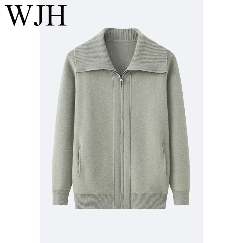Mongolia 100% Pure Cashmere Sweater Fashion Men's Lapel Zipper Rib Knit Loose Knitted Jacket Coat Cardigan Sweater