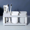 New Fashion White Toothbrush Holder Set With 2 Cup Plastic Bathroom Countertop Toothpaste Organizer Rack
