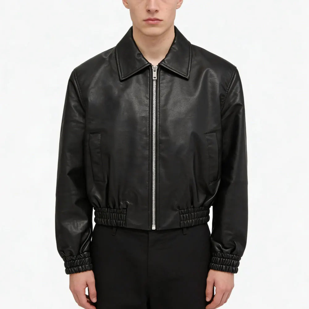 Custom Leather Jacket for Winter Motorcycle Biker Riding Short Cropped Windbreaker Bomber