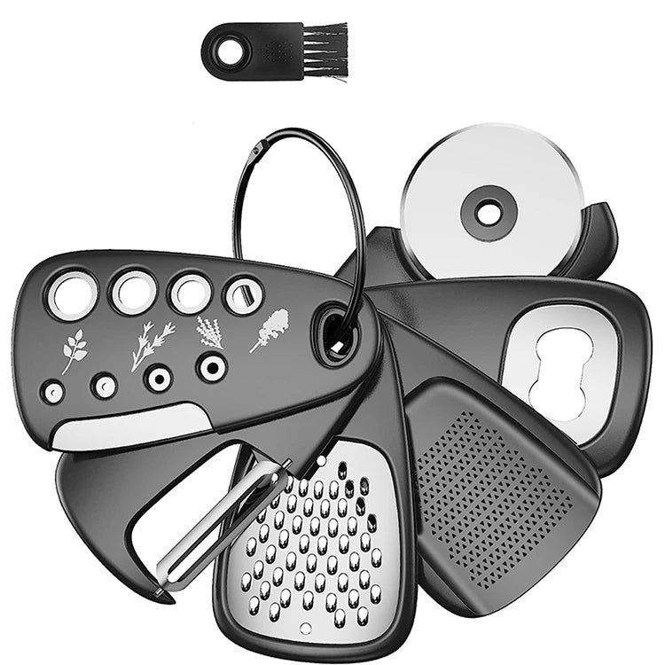 Wholesale Creative Kitchen Gadgets Collapsible 6 Pcs Set Pizza Cutter Cheese Grater Peeler Can Opener Set