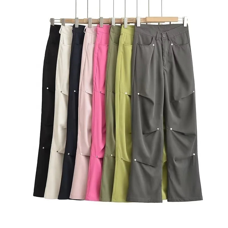 Women Long Length High Waist Comfort Loose Windproof Street Cargo Pants