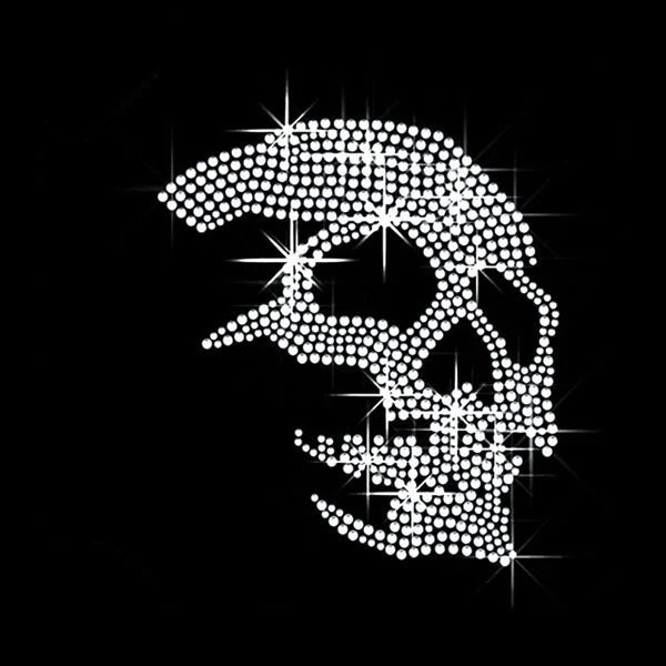 Wholesale Grade AA Glass Iron-on Clear/Pink/Blue Rhinestone Transfer Motif Skull Logo Hot-Fix Heat Transfers for Clothing