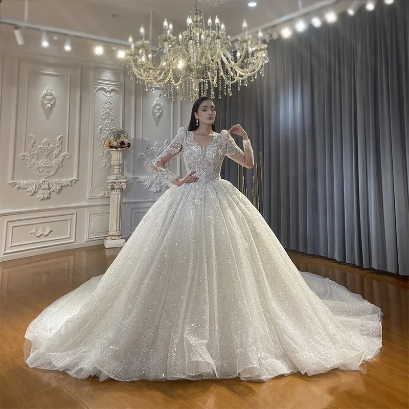 Jancember NS4593 Luxury Long Sleeve Pakistani Women's Ball Gown Wedding Dresses Vestido De
