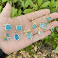 2023 New Fashion Ladies Stainless Steel 18K Gold-plated Princess Cut Ice Flower Blue Heart Pendant Personalized Butterfly Link