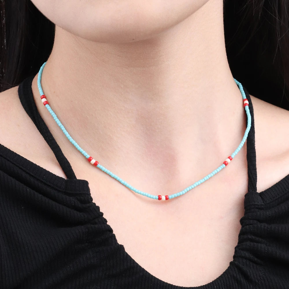 Chris April in Stock Fashion 316L Stainless Steel Bohemia Candy Color Beads Stacking Chain Necklaces