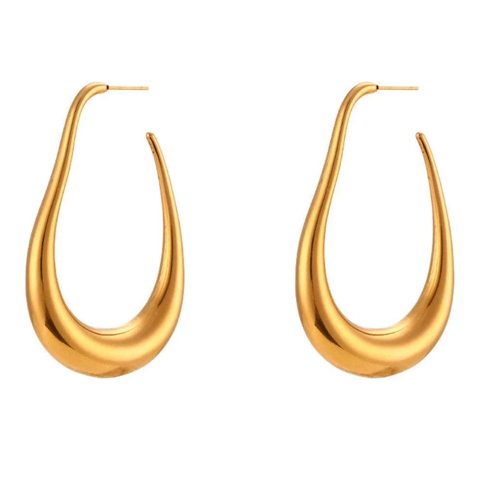Minimalist Hollow Out Stainless Steel Large Earrings 18K PVD Gold Plated Exaggerated Hoop Earrings for Women