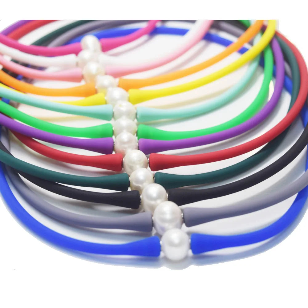 Hawaiian Silicone Freshwater Pearl Bead Charm Silicone Rubber Beachy Necklaces Jewelry Necklaces Women 16 18 20 Inches Long