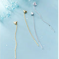 Small Heart Shape Long Chain Ear Threader 18K Gold Plated 925 Sterling Silver Dangle Drop Earrings Fashion Jewelry for Women