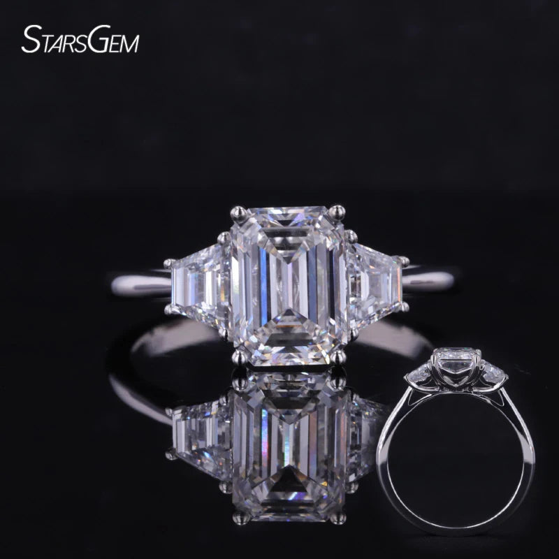 Starsgem Lab Diamond Ring 1.5ct D VS1 Emerald Cut HPHT CVD Lab Grown Diamond 3 Stones 14k 18K Gold Engagement Ring