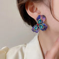 Hot Selling Diamond Crystal Flower Water Drop Earrings Personalized Versatile Trend Purple Flower Earring