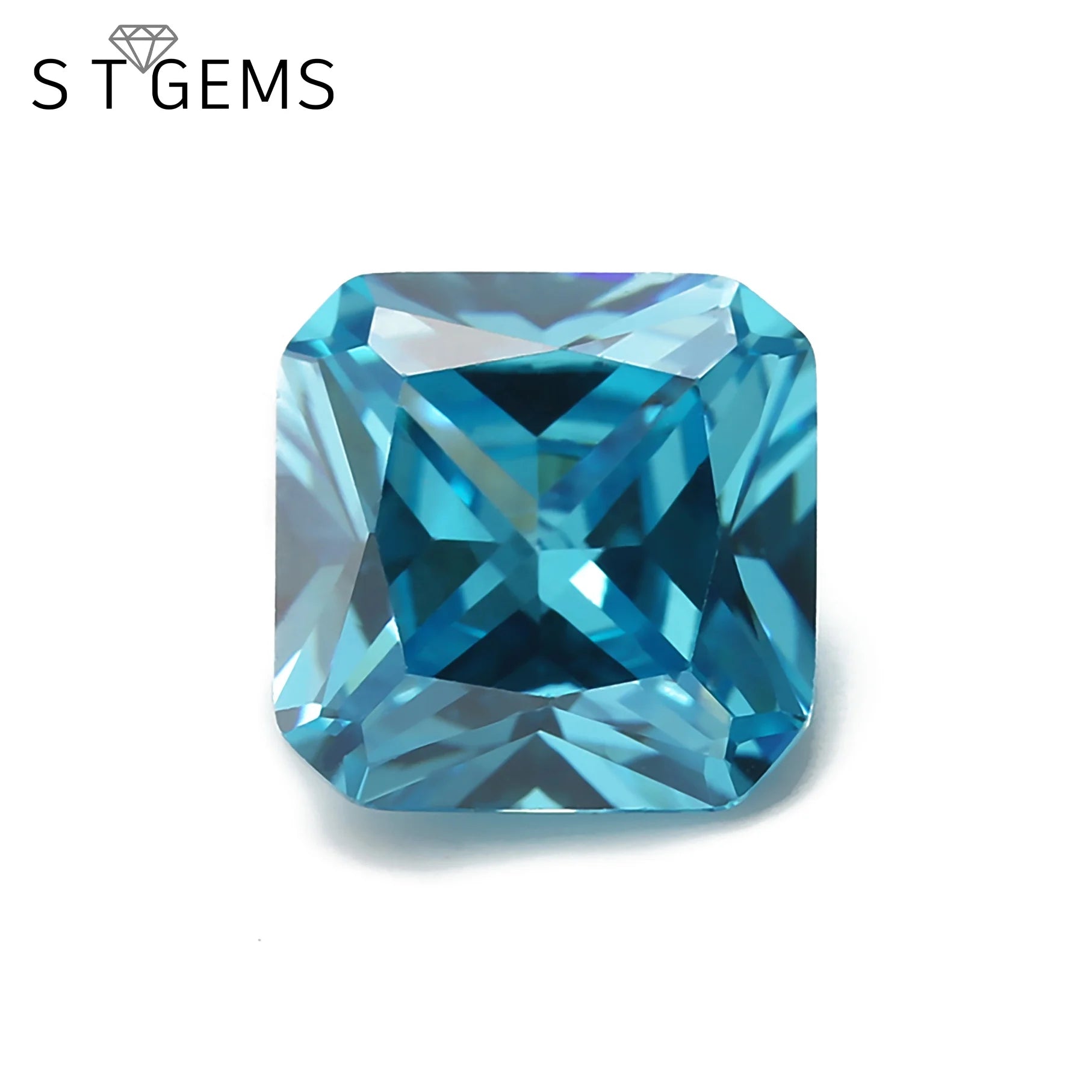 Square Chamfer Artificial Zircon Stone Brilliant Cut Sea Blue Sapphire Cubic Zirconia for Jewelry Making