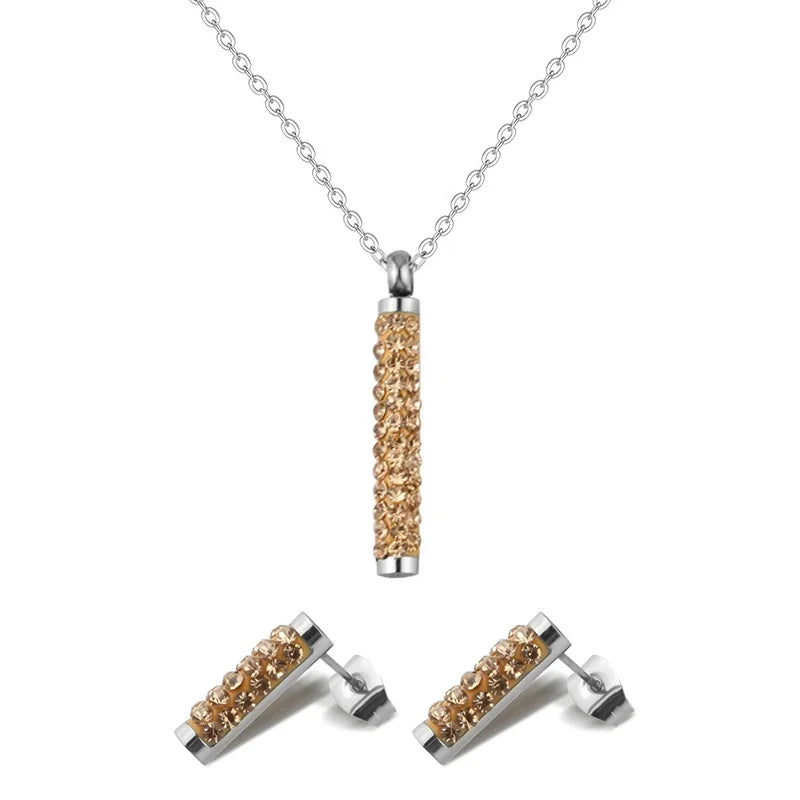 Custom LOGO Statement Bar Necklaces Earrings Crystal Rhinestone 316 Stainless Steel Jewellery Sets for Women