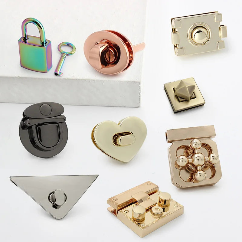 Luxury Zinc Alloy Metal Hardware Turn Press Magnetic Snap Purse Lock Buckle Key Box Twist Lock Clasp