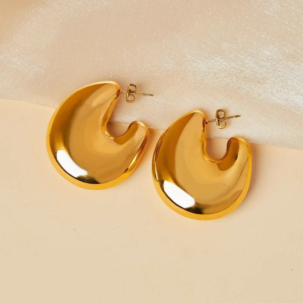 High End 18k Gold Plated Stainless Steel Smooth Jewelry Large Statement Chunky Jewelry Exaggerated Large Stud Earrings for Women
