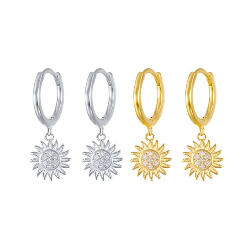 EH1144 18K Gold Plated Luxury Jewelry S925 Sterling Silver Sunflower CZ Stone Diamond Earrings Fashion Drop Earrings for Women